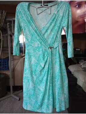 APT 9 Black & Teal Abstract Print Short Sleeve Faux Wrap Dress Women's Size XS